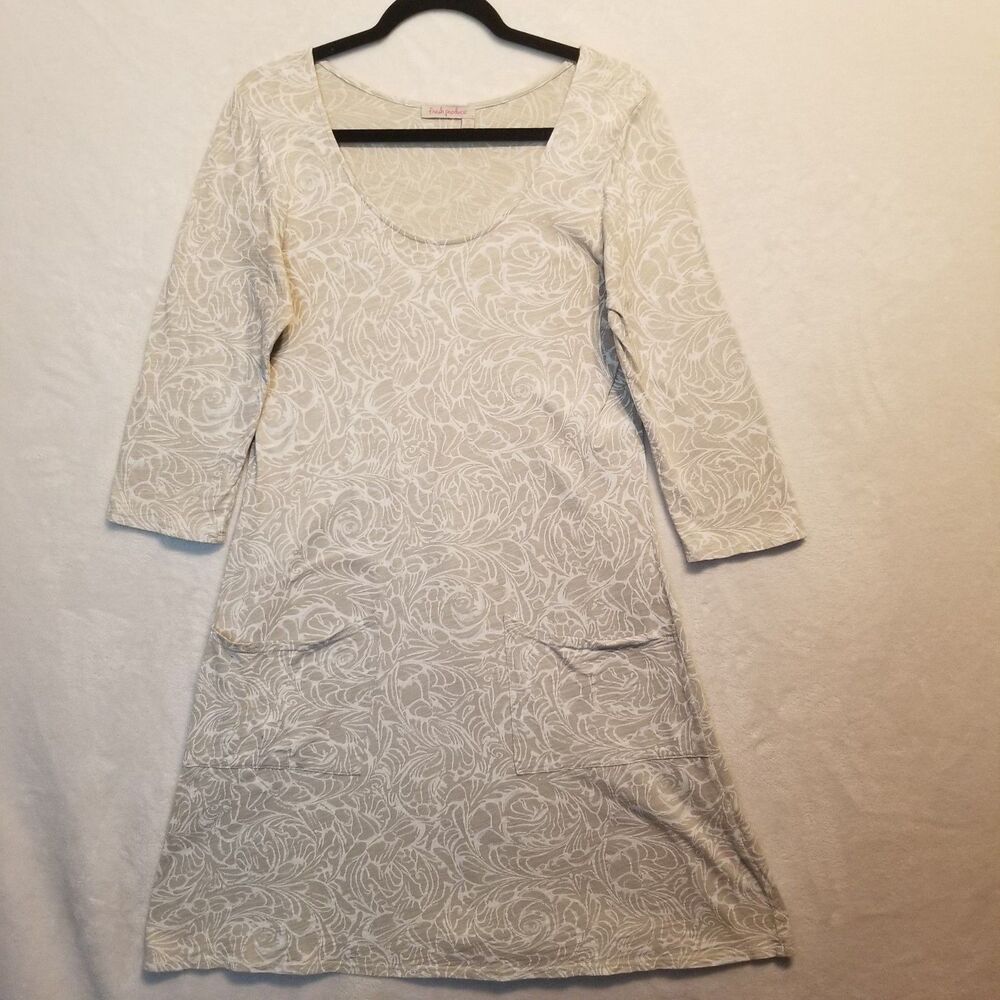 Fresh Produce XS Dress A-Line Pockets Knee Length Beige Floral Beach Coastal
